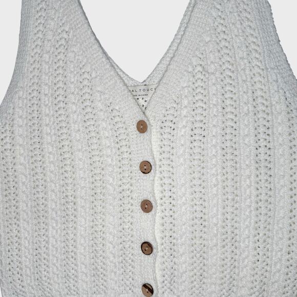 Final Touch Knit Button Vest White Cropped V Neck Layered Academia Style Y2K - Picture 3 of 4